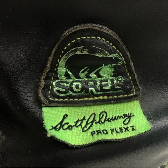 Vintage Sorel Pro Flex I Scott Downey Black Neon Green Rubber Snow Boots Men 12
