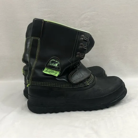 Vintage Sorel Pro Flex I Scott Downey Black Neon Green Rubber Snow Boots Men 12