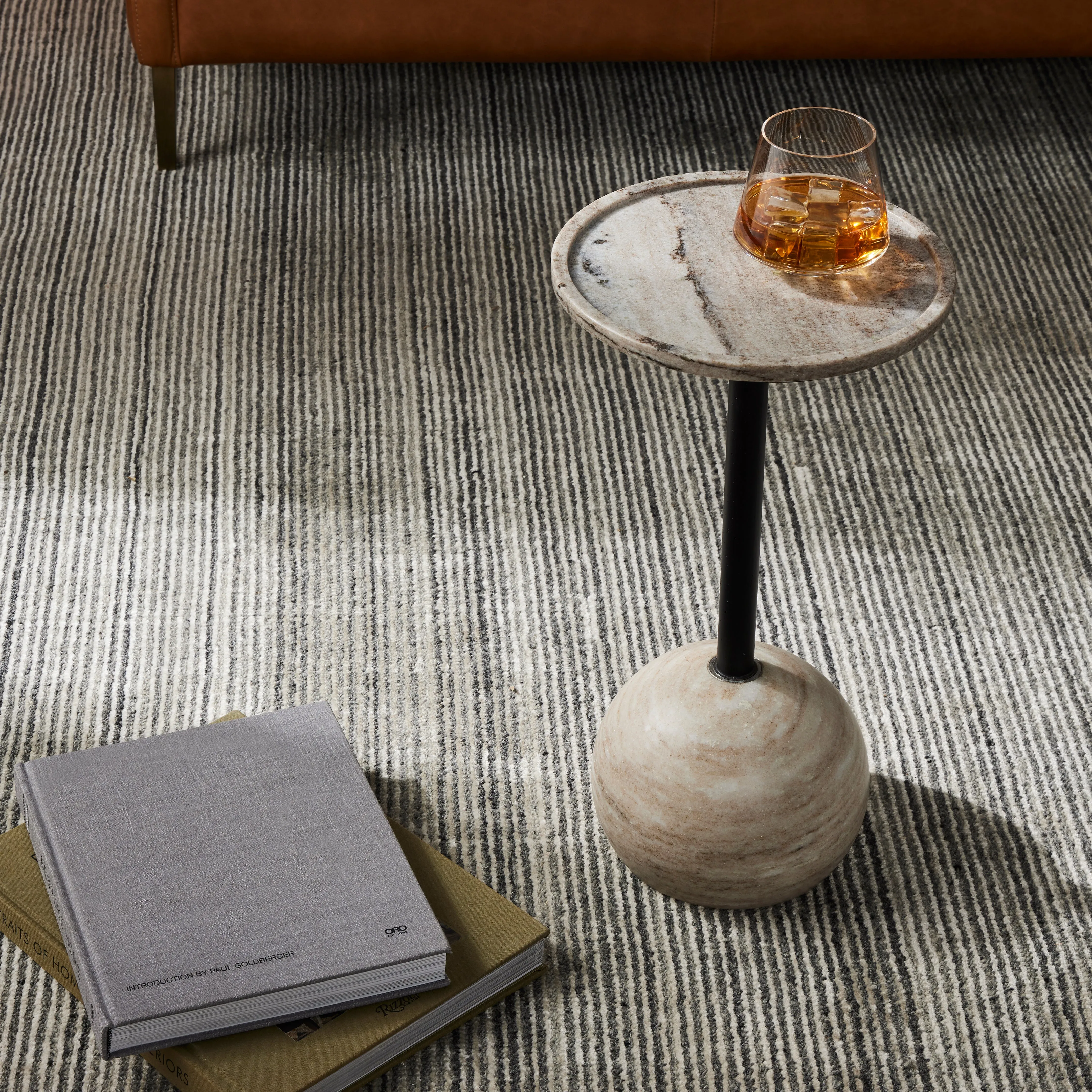 Viola Accent Table-Antique White Marble