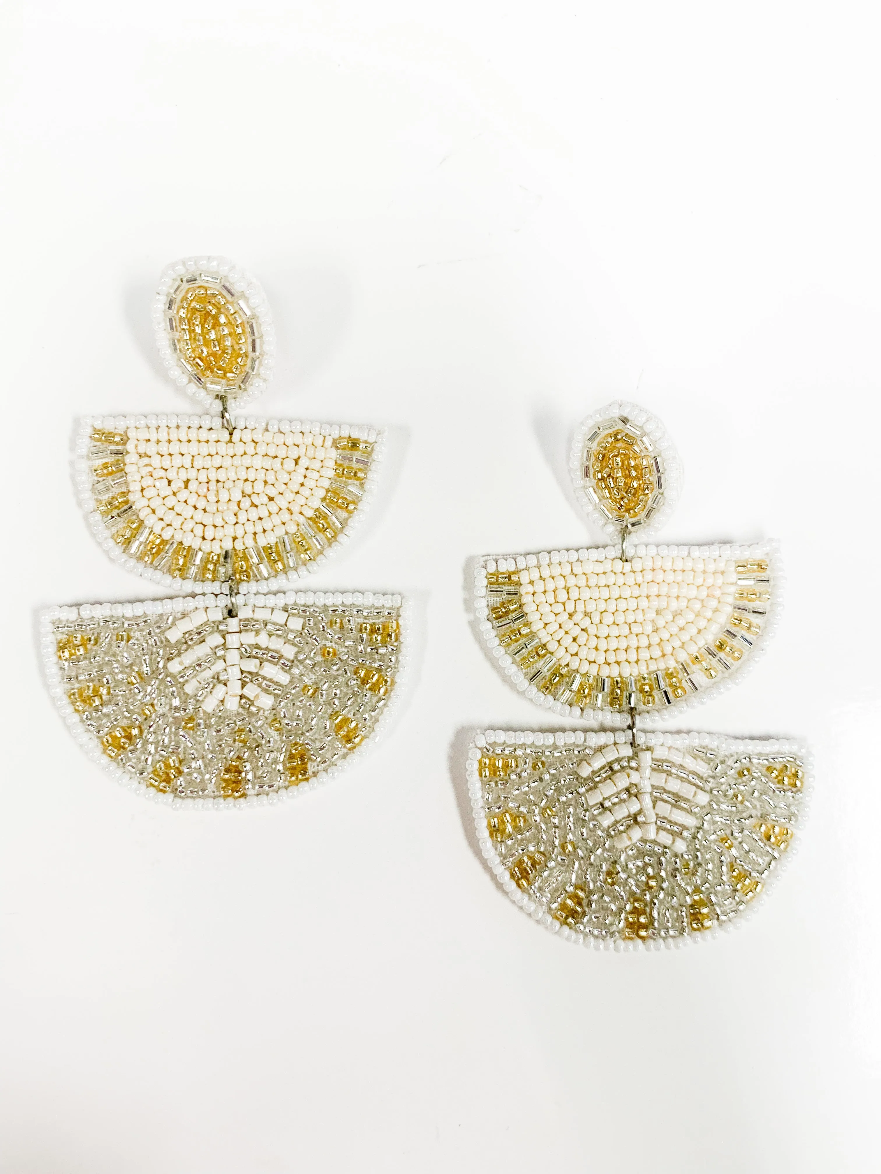 White & Gold Beaded Earrings