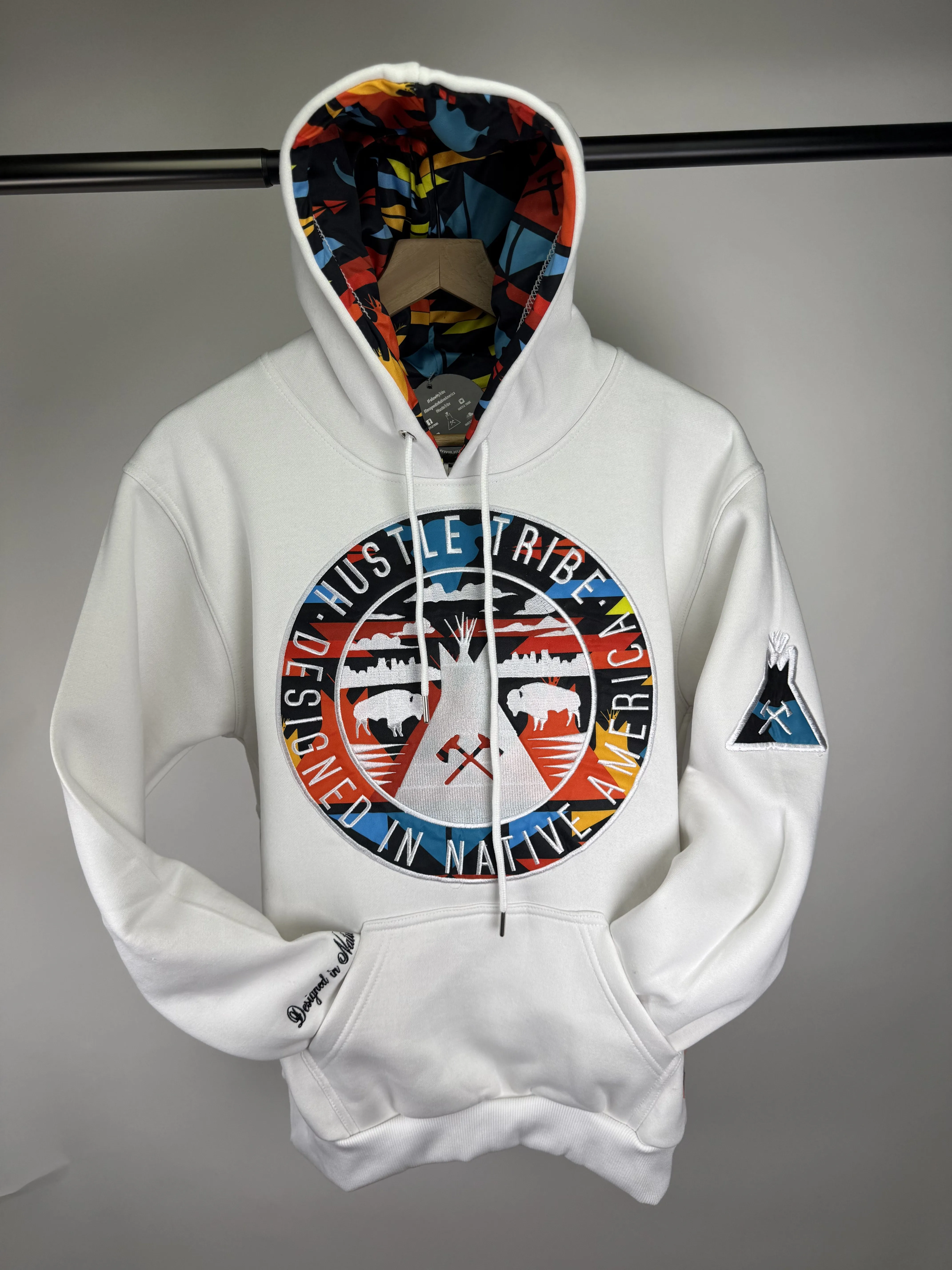 White Multicolor Circle Logo Hoodie