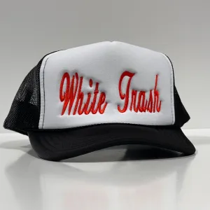 White Trash on a Vintage Black mesh Trucker SnapBack Hat Cap Custom Embroidery Chris Chapman