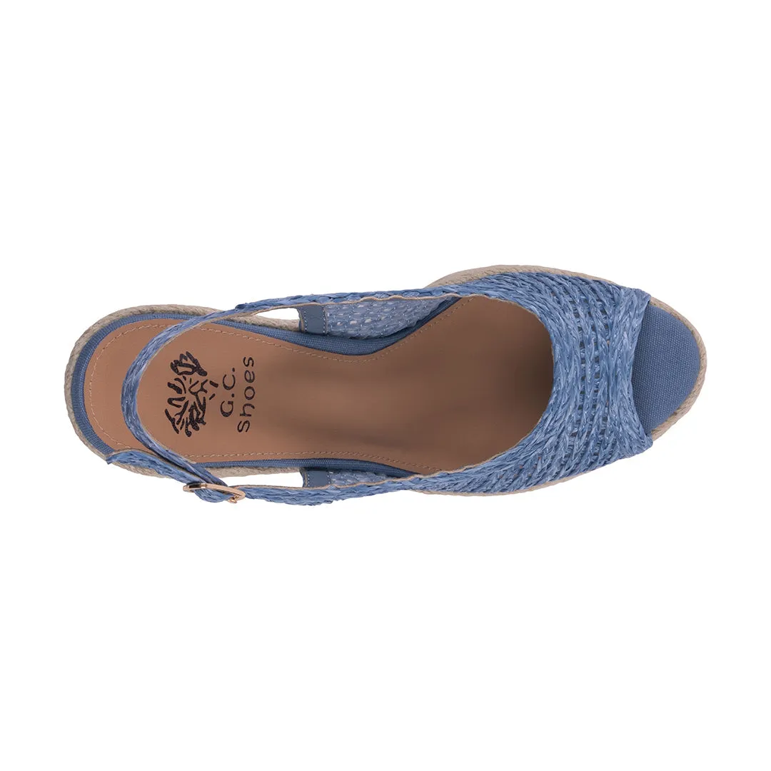 Women's Amira Blue Woven Espadrille Wedge Sandals