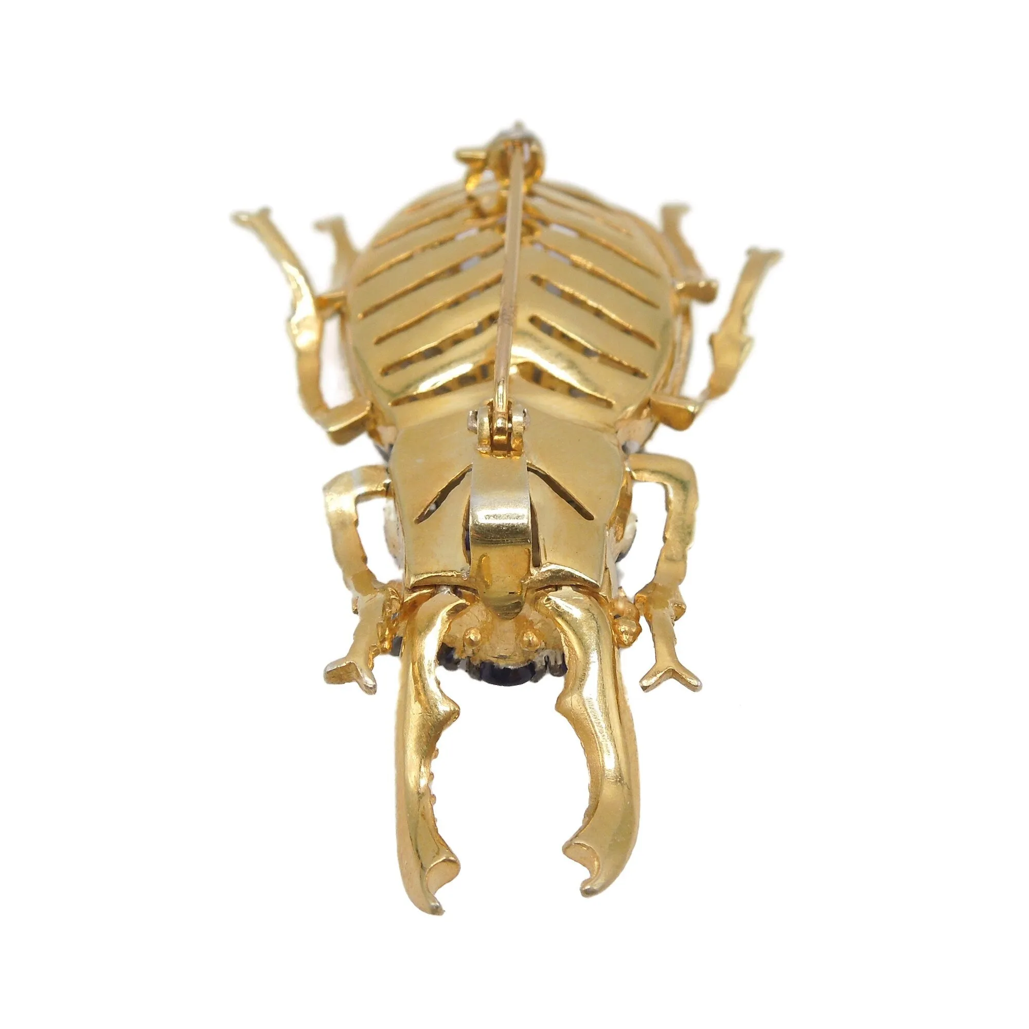 Yellow Gold and Sterling Silver Diamond and Sapphire Scarab Beetle Brooch and Pendant