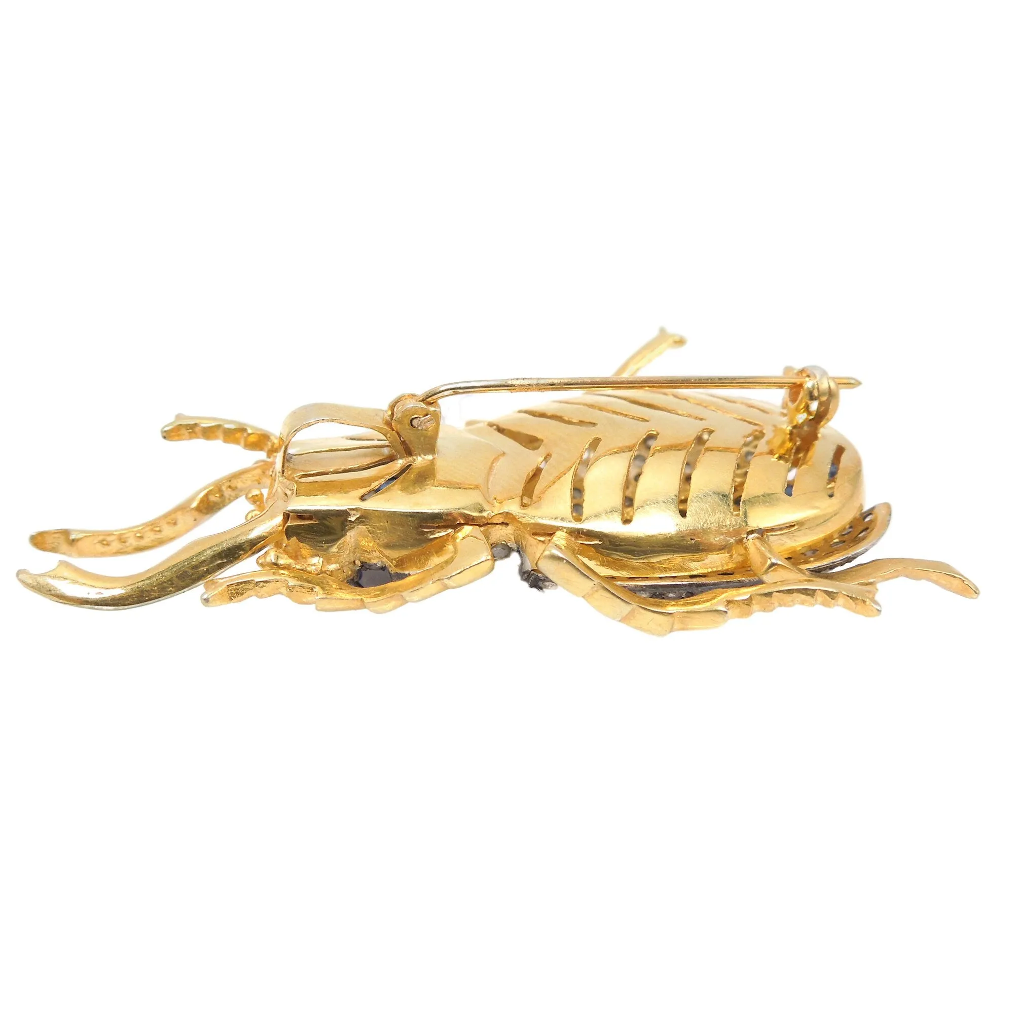 Yellow Gold and Sterling Silver Diamond and Sapphire Scarab Beetle Brooch and Pendant