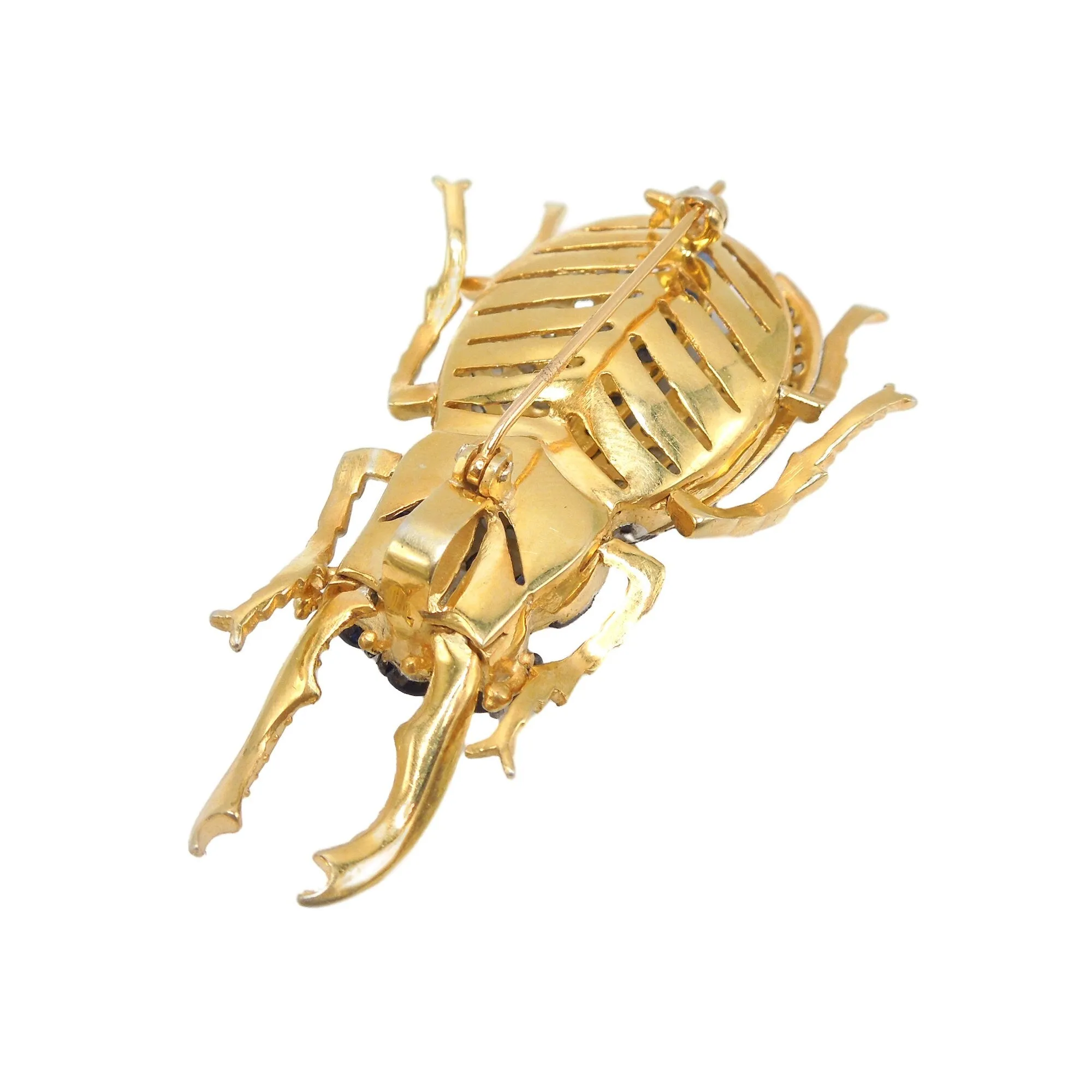 Yellow Gold and Sterling Silver Diamond and Sapphire Scarab Beetle Brooch and Pendant